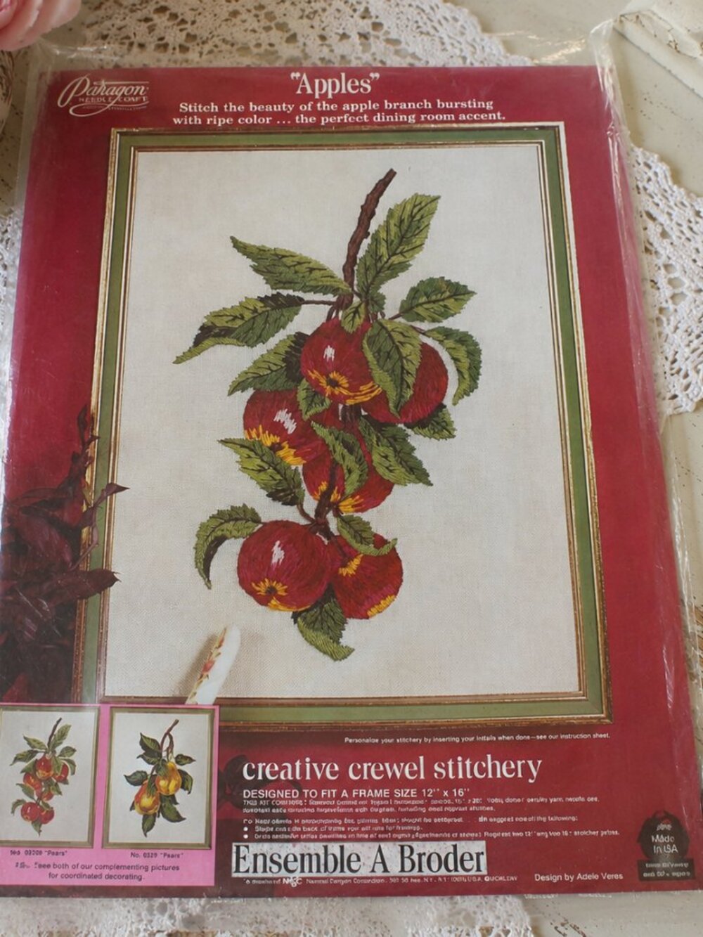 **Vintage Paragon “Apples” Crewel Embroidery Kit Unopened Needlecraft 12x16**